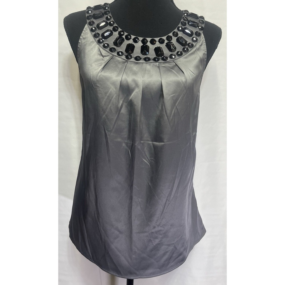 The Limited Silver Black Beaded Collar Sleeveless Blouse Women's Size Medium